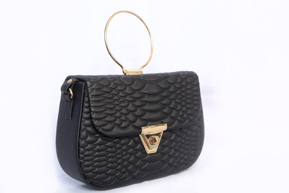 Stylish shoulder bag with stainless steel gold handle