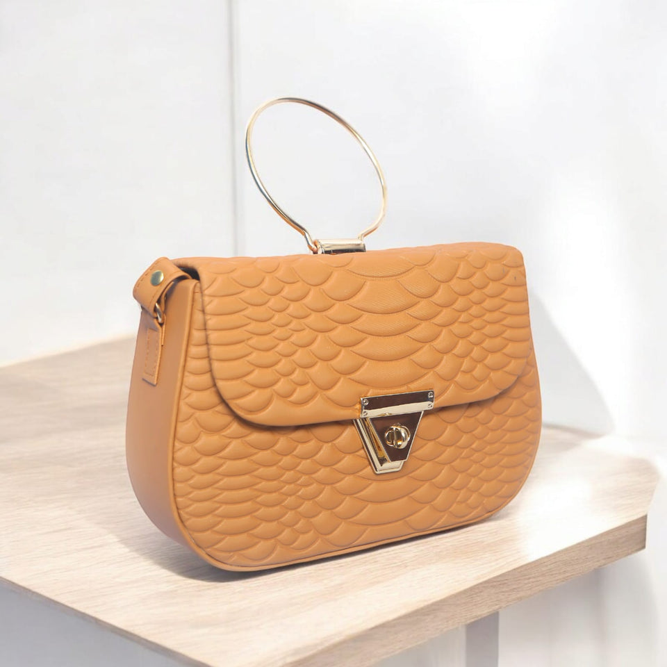 Stylish shoulder bag with stainless steel gold handle