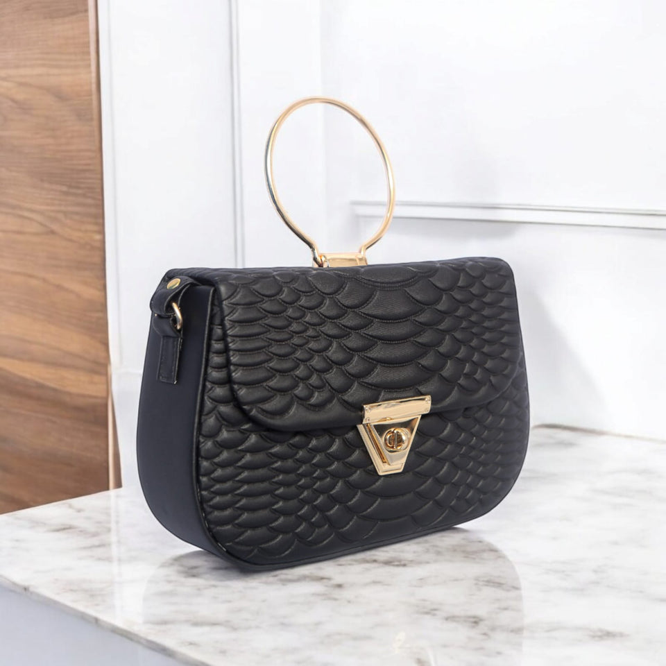 Stylish shoulder bag with stainless steel gold handle