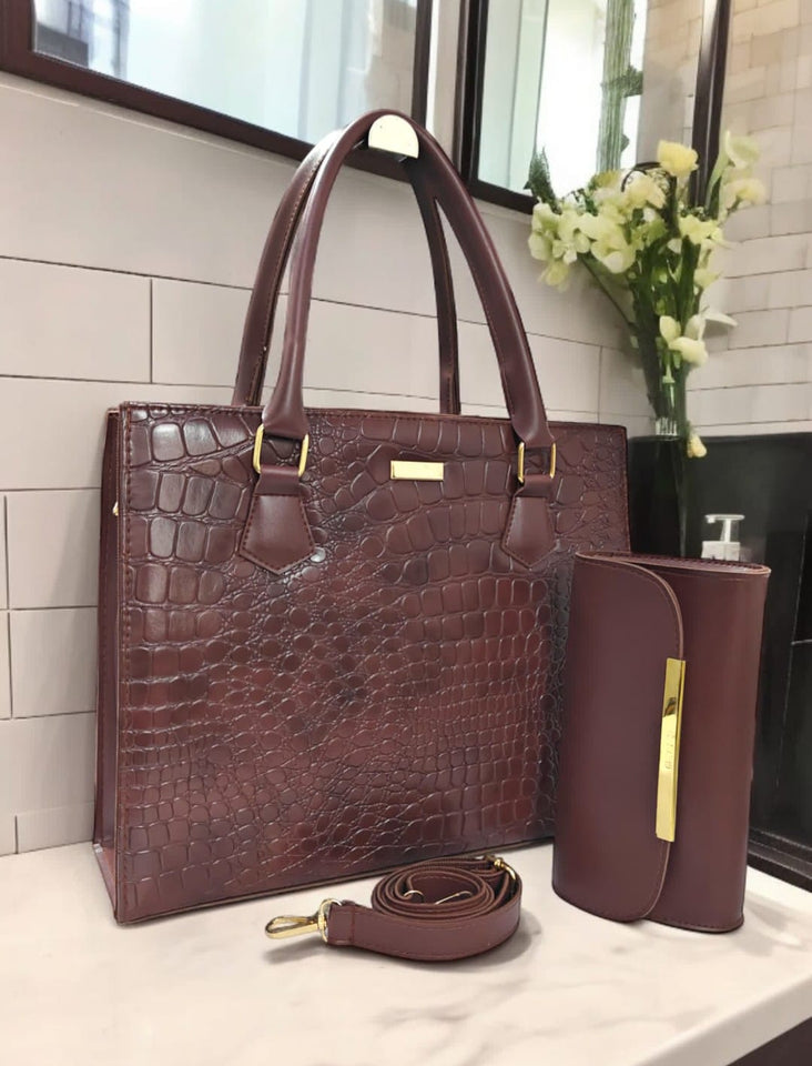 Crocodile Textured Premium Leather Handbag