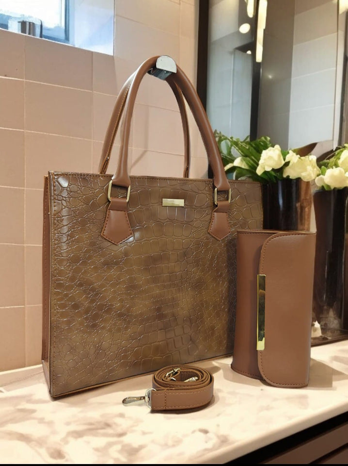 Crocodile Textured Premium Leather Handbag